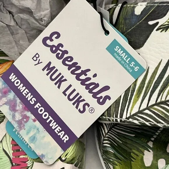 Muk Luks Women's Green White Tropical Slip On Slide Sandals Size Small 5-6 NWT - Picture 5 of 9